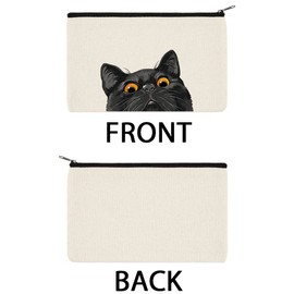 WIRESTER Set Of 2 Canvas Zipper Makeup Bag, Cosmetic Pouch, Organizer Case for Women Girl, Multi-Purpose Travel Cosmetic Bag - White Silver Point Ragdoll Cat, Black Bombay Kitten Cat