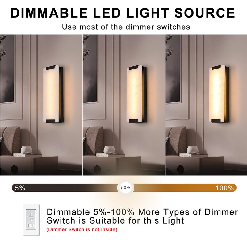 14.2in Alabaster Wall Sconce Hardwired, Large Vertical Natural Marble Wall