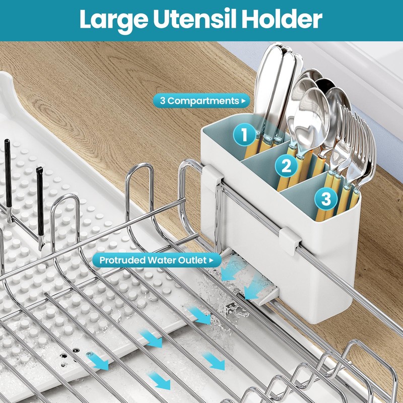 TOOLF Expandable Dish Rack, Dish Drying Rack for Kitchen Counter,