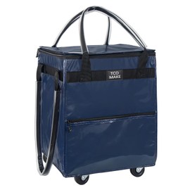 TCOMAKE Reusable Grocery Bag on Wheels, Rolling Shopping Bags with Wheels and Handle, Folding Rolling Tote Trolley, Zipper Cover, Carries Up to 22 LBS, Easy Transportation (Small, DK Blue)