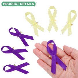 M METERXITY 200-Pack Purple & Yellow Awareness Ribbons, Satin Ribbon with Safety Pins for Charity Public/Social Event/Party/Clothing Decoration, Hope Faith Awareness Lapel Brooch