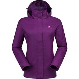 CAMEL CROWN Womens Waterproof Rain Jacket Lightweight Hooded Windbreaker Windproof Rain Coat Shell for Outdoor Hiking Traveling Purple L