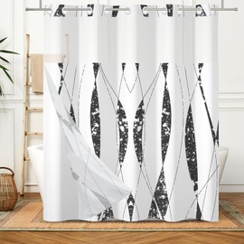 Lexfvpoo No Hook Shower Curtain with Snap in Liner Set Black and White Striped Minimalist Premium Hotel Quality Soft Waterproof Fabric Shower Curtains for Bathroom Accessories Washable 71x74 Inch