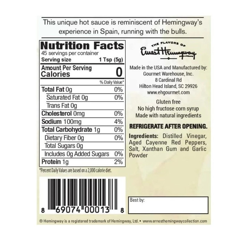Gourmet Warehouse, Pack of 2, Hemingway "The Bull" Hot Sauce,