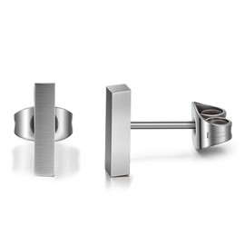 TGNEL Small Pure Titanium Earrings Rectangle Earrings for Men Women | Trendy Brushed Geometric Long Bar Titanium Stud Earrings for Sensitive Ears