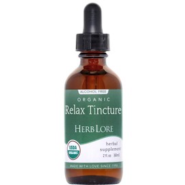 Herb Lore Organic Relax Tincture - Alcohol-Free Liquid Herbal Extract with Lemon Balm, Chamomile, and Skullcap (2 fl oz)