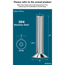 Drenky Pack of 10 M8 x 35 mm Countersunk Screws Stainless Steel V2A VA A2 Screw with Lowered Head DIN 7991 / ISO 10642 Countersunk Screw Rustproof Silver Hexagon Socket Screws Metric Standard Thread