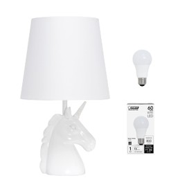 Simple Designs LT1078-IRD-LB 15.5" Sparking Glitter Unicorn Table Lamp for Kids Room, Nursery, Living Room, Bedroom, Playroom, Foyer, White with Iridescent Glitter, with Feit LED Bulb Included