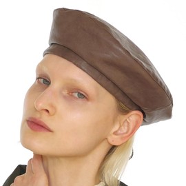 UNDERCONTROL Classic Dark Brown Leather Brass Pipe Label Size Adjustable String Artist Painter French Hunting Beret Fashionable Pumpkin Hat Korea (Leather Brown)