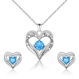 Heart Necklace Gifts for Women Wife: 925 Sterling Silver Birthstone Necklaces for Women Anniversary Birthday Gifts for Wife - I Love You Gifts for Her Romantic Rose on Valentines Mothers Day Christmas