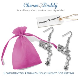 Let It Snow Christmas Drop Dangly Earrings with Gift Bag Womens Girls Christmas Jewellery Christmas Party Secret Santa Present