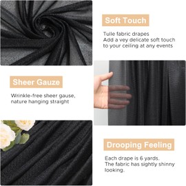 Wokceer Wedding Arch Draping Fabric 28.7" x 20FT Black Sheer Backdrop for Ceremony, Birthday Party, Bridal Shower Decoration