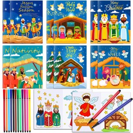 DPKOW Pack of 12 Religious Christmas Colouring Pages for Children, Religious Christmas Party Gifts, with 18 Colour Pens
