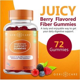 GeriCare Gomitas prebióticas para el apoyo digestivo – Sabor a frutos rojos, 72 unidades, fibra vegetal para la salud intestinal y la regularidad intestinal, sin OMG, sin gluten, veganas, ricas en fib