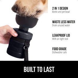 Gorilla Grip Dog Water Bottle, Portable Water Bowl Dispenser for Dogs, 16 oz Leak Proof Pet Travel Squeeze Bottles, Food Grade Silicone, to Go Puppy Essentials, Hiking Camping Trip Accessories, Black