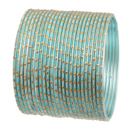 Touchstone "Colorful 2 Dozen Bangle Collection Indian Bollywood Alloy Metal Textured Sky Blue Color Designer Jewelry Bangle Bracelets Set Of 24 In Antique Gold Tone For Women.