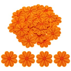sourcing map Flower Iron-on Patches Embroidered Sew Flower Patch Appliques Repair Patches for Clothing Repair Backpack Shoes Decoration 90x90mm/3.54x3.54 Pack of 30(Orange)