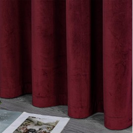 BEAUTEX Velvet Curtain, Ruffle Tape, U-Tape Curtain, Darkening and Opaque, 140 x 145 cm (Width 140 cm, Height 145 cm, Bordeaux)