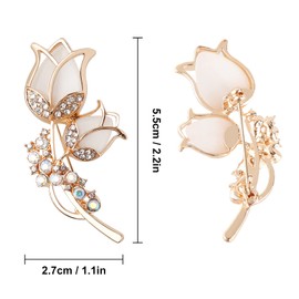 Tulip Brooch Artificial Pearl Rhinestone Pins for Dress Sweater Scarf, Wedding Party Decoration Birthday Christmas Gift