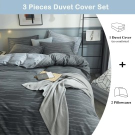 VM VOUGEMARKET Grey Stripes Duvet Cover King Modern Men Bedding Set with 2 Pi...