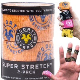 Goat Tape Super Stretchy Thumb Tape - Weightlifting Hook Grip Tape & WOD Tape for Cross Training, Gym Workout Tape, Athletic Finger Wrap - Flexes with Every Move - 15 Feet per Roll (Orange 2-Pack)