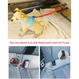 AUBELL Dog Seat Belt for Car,Updated 3-in-1 Adjustable Reflective Bungee Heavy Duty Dog Car Harness Tether with Clip Hook Latch & Buckle,Swivel Zinc Alloy Carabiner,Red