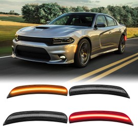 RANSOTO LED Side Marker Light Compatible with Dodge Charger 2015 2016 2017 2018 2019 2020 2021 2022 2023 Front Amber Rear Lamp Lights Smoked