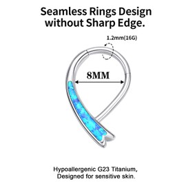 VOJO G23 Titanium 16G Teardrop Septum Hoop Ring Daith Tragus Piercing Clicker Nose Jewelry for Women (Bow Opal Blue 8mm)