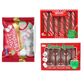 Holiday Treats Christmas Sweet Vanilla Marshmallows | Peppermint Flavored Candy Cane Spoons Milk Chocolate Stirring