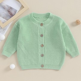 ZZLBUF Baby Girls Knitted Cardigan Sweater Crewneck Knit Crochet Button Up Cardigan Tops Coat Outwear for Toddler (Fluorescent Green, 3-6 Months)