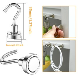 MIN CI 16pcs Strong Magnetic Hooks, 16mm Strong Magnets Heavy Duty 22lb, Neodymium Magnet Hooks, Magnetic Hooks for Cruise Cabins, Fridge, Kitchen, Workplace