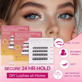 JoMay New Gen 2 Self-Adhesive lash Extension Kit Pre-Glued Wispy Cluster Lashes Press on Lashes Natural Lashes No Glue 1 Step DIY Lash Easy to Apply & Remove Long-Lasting Hold 64Pcs (X2-10-16mm MIX)