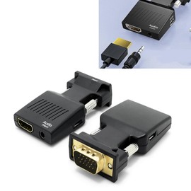 Adaptador Adaptador VGA a HDMI, Convertidor de Fuente VGA a Pantalla HDMI con Puerto de Audio de 3,5 Mm, Adaptador Dongle de Video HDMI 1080p VGA en Hembra para Computadora,