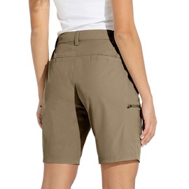 Willit Women's 10" Hiking Cargo Shorts Stretch Golf Active Long Shorts Quick Dry Outdoor Summer Deep Khaki L