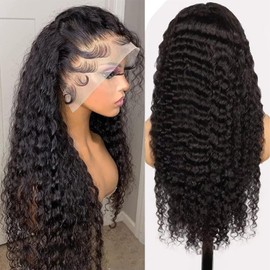 SUOPNA 32 Inch Deep Wave Lace Front Wigs Human Hair 200% Density Hd Transparent Lace Front Wigs Human Hair Pre Plucked 13x4 Deep Curly Lace Frontal Wigs for Women(Natural Color)