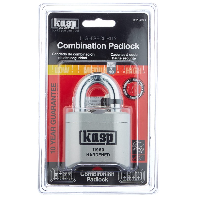 Kasp K11960D Combination Padlock, Silver, Open Shackle
