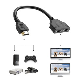 2RIYADH Cable HDMI, Adaptador HDMI, Señal de 1 Entrada 2 Salidas, La Señal Puede Transmitirse a 1 de 2 Monitores HD, Conéctalo para Visualizar en Televisión, Display o Proyector