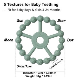3 Pack Ring Teether, Silicone Teething Ring Toys for Babies 0-6 Months, Seposeve Baby Teethers 6-12 Months 12-24 Months, Easy to Grasp Toy for Baby Teething Relief, Brown Green Blue