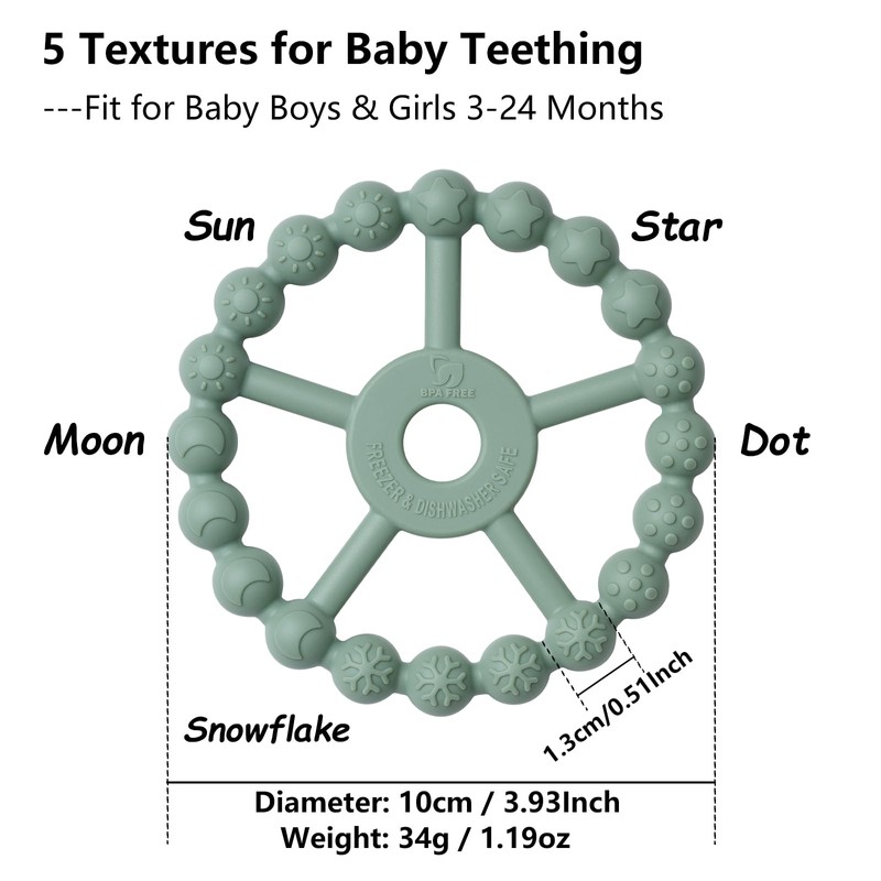 3 Pack Ring Teether, Silicone Teething Ring Toys for Babies