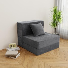 Orhopui Convertible Folding Sofa Bed - Sleeper Chair & Memory Foam Mattress with Pillow, Futon Couch Washable Cover, Lazy Sofa for Living Room/Dorm/Guest/Home Office/Apartment, Gray - Color: grey, Size: Twin-76*39*6in