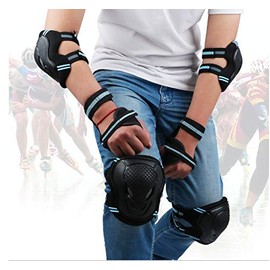 6 Pcs Skating Protection Equipment Set Elbow Pads Bike Skate Knee Pad Adults Kid (Blue, Small)
