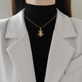 wsycoo Cross Anchor Charm Necklace for Women Gold Nautical Outfits Rhinestone Anchor Cross Heart Pendant Necklace Nautical Jewelry for Women Yacht Accessories, Metal, No Gemstone