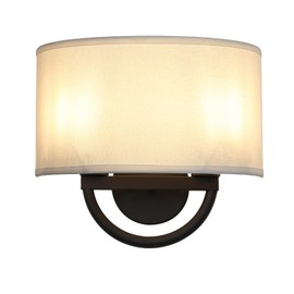 JIMUBEAM Industrial 2-Lights Wall Sconce Fixture with White Fabric Shade, Double Arm Wall Light Lamps Decor for Hallway Bedroom Living Room Bathroom Stairway