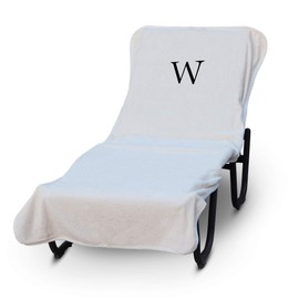 Luxury Hotel & Spa Monogrammed Pool Chaise Lounge Cover, Block Letter Embroidered - Extra Absorbent 100% Turkish Cotton- Soft Terry - Hotel-Style, Standard Size 90" X 29" - White - Black Letter W