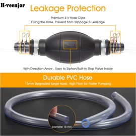 Gasoline Siphon Hose Pump, Hand Fuel Transfer Pump, High Flow Gas Siphon Pump for water Gasoline Oil Petrol Diesel, Manual Fuel Pump with 2 Premium PVC Hoses