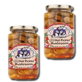 Amish Wedding Foods Hot Pickled Mushrooms, 2-Pack 12.5 oz. (354g) Glass Jars