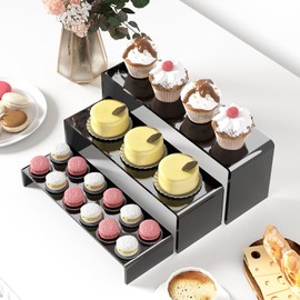 Food Risers for Buffet Table, Buffet Risers for Catering, Desserts, Cupcakes, Collectibles, Perfumes, Jewelry, Figures, Acrylic Display Risers, Rectangle Retail Acrylic Risers for Display(Black,6 Pcs)