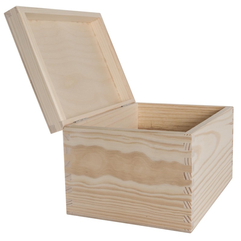 WooDeeDoo Rectangular Wooden Storage Box with Hinged Lid – 22