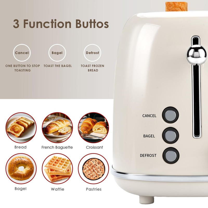 Roter Mond 4 Slice Toaster Retro Stainless Steel Toaster with