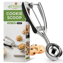 Spring Chef Large #20 Stainless Steel Cookie Scoop for Baking, Multifunctional Cookie Dough Scoop with Trigger Release - Dishwasher Safe Melon Baller - 2.93 Tablespoon Food Scooper for Kitchen - Black